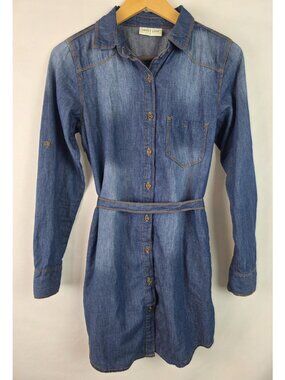 Sweet Look Womens Dress Size Small Blue Denim Chambray Long Sleeve Button Down